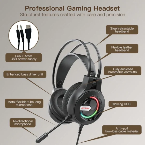 DG-HD-G33 Gaming RGB Headphones With Mic USB Exclusive Mold Design - Image 2